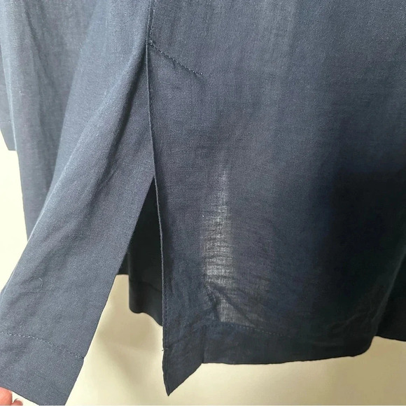 ICB Navy Blue Linen Silk Drape Front Trench Blazer Jacket Size Small - Picture 9 of 10